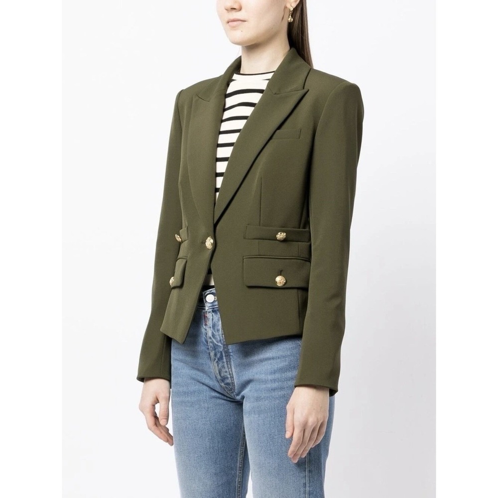 Veronica Beard Roya Dickey Jacket Olive Green Gold Crest Button Blazer Size 10